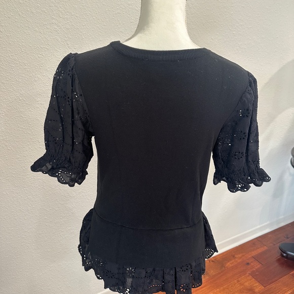 Anthropologie Black Eyelet Sleeve Blouse - Picture 4 of 7
